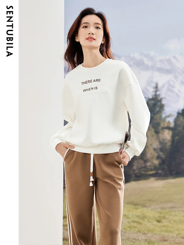 

SENTUBILA Tracksuit Women Two Piece Set 2024 Spring Letter Print Sweatshirt Female Loose Drawstring Casual Pants Sets 134Z50905