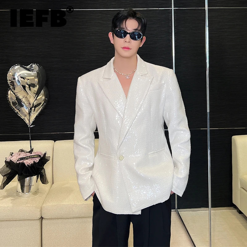 

IEFB Elgance Men's Sequin Suit Coat Fashion Korean Styke Slim Male Casual Blazers Solid Color Versatile Autumn New Jacket 9C2459