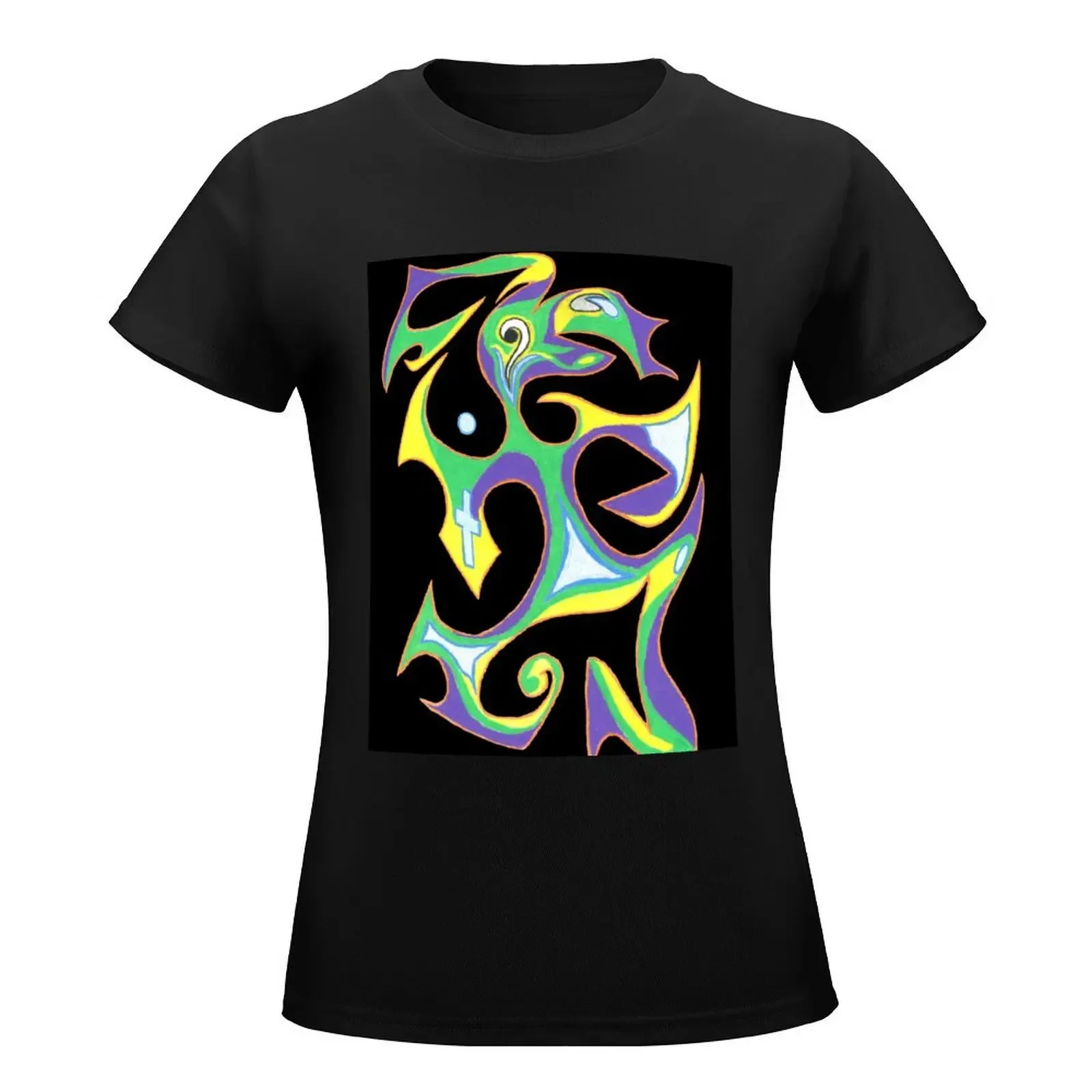 Abstract Jester on Black T-Shirt shirts graphic tees hippie clothes cropped t shirts for Women