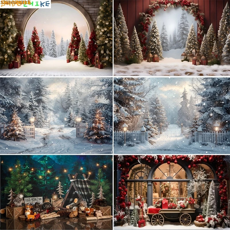 

Festive Christmas Room Fireplace Photography Backdrops Winter New Year Holidays Party Xmas Tree Window Photo Background BR-19