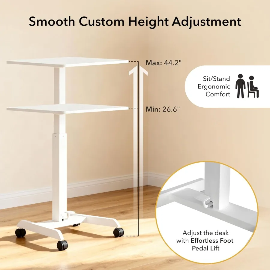 مكتب كمبيوتر محمول دوار قابل للتعديل مع عجلات للاستخدام المنزلي والمكتب والفصول الدراسية أو محطة العمل المتنقلة وعربة الكمبيوتر المدمجة #4