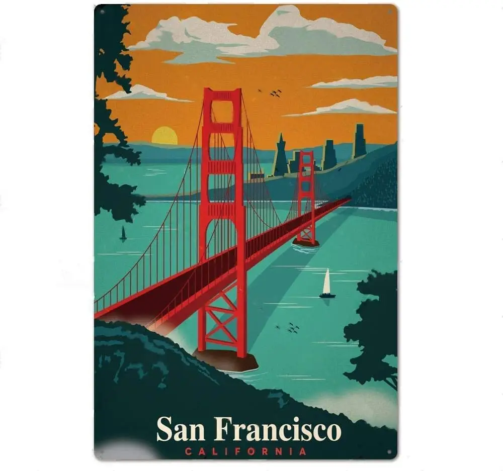 Vintage Metal Tin Sign San Francisco Beach for Home Bar Pub Kitchen Garage Restaurant Wall Deocr Plaque Signs 12x8inch