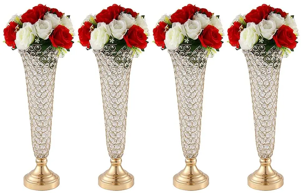 

6PCs Wedding Gold Crystal Flower Vase, Meta Wedding Flower Stand for Tabletop Flower Tables Decoration