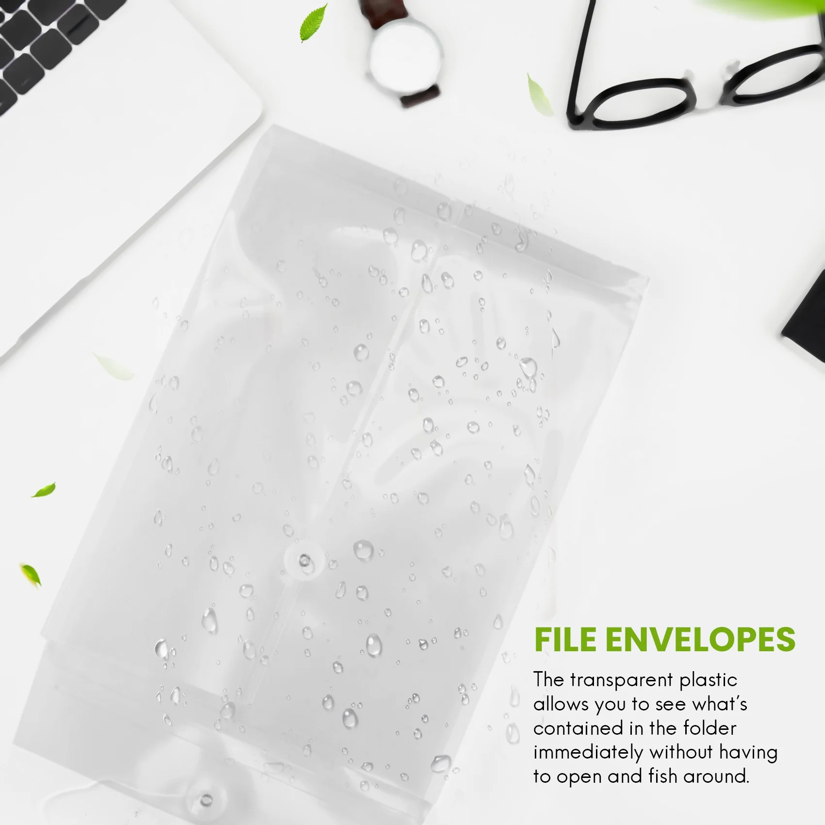 Enveloppes en plastique transparent, dossiers de documents extensibles, fermeture à bouton et chaîne, A4, 12 paquets