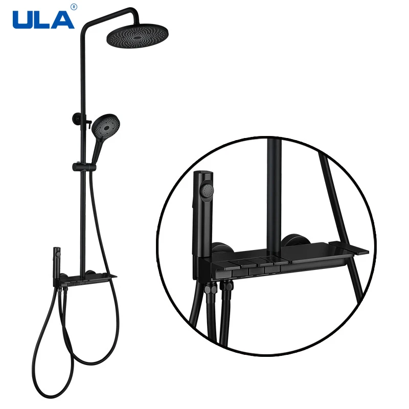 

ULA Black Shower Faucet Brass Bathroom Faucet Mixer Tap Bathtub Shower Faucet Rain Shower Head Set Rainfall Shower System