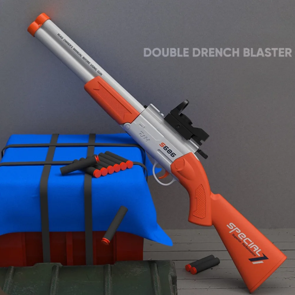 S686 Doppelfaden-Spielzeugpistole Soft Bullet Waffenwerfer Manuell geladenes Outdoor-Sport-CS-Schießspiel für Kinder als Geschenk