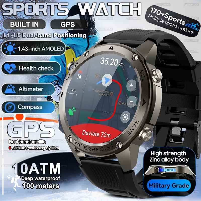 

2026 New Smart Watch 10ATM Waterproof Built in GPS Compass Altimeter Bluetooth call Sports Military Grade Smart Watch Men