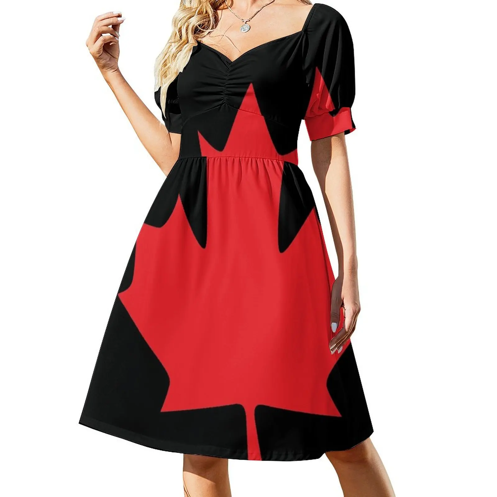 

Canada - Maple Leaf (Red) Short Sleeved Dress bandage dress Dresses Women's summer long dress