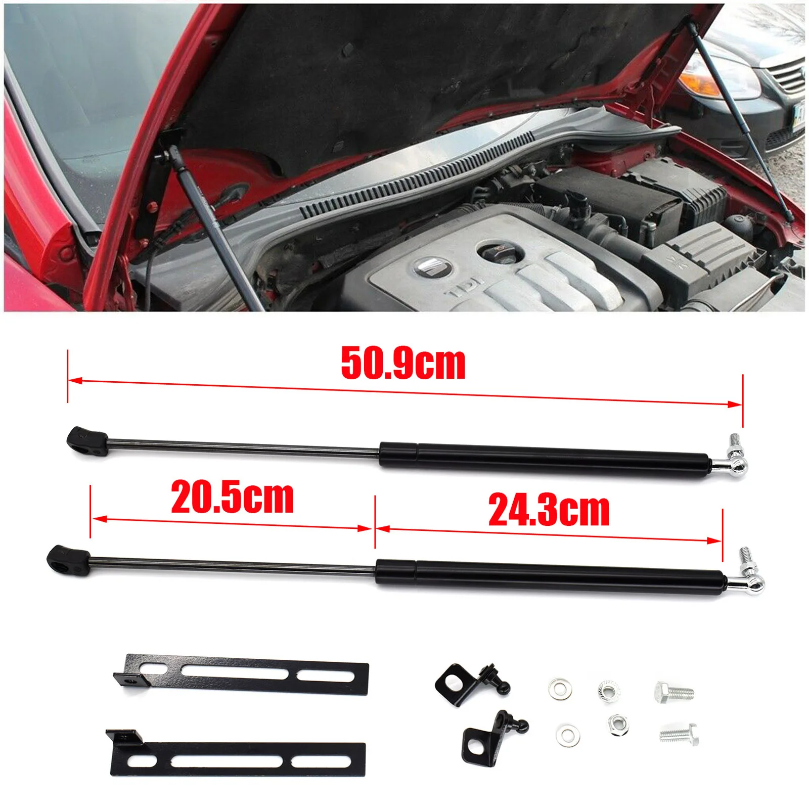 Bonnet Hood Gas Spring Strut Lift Support Hydraulic Rod Damper Kit x2 For Seat Leon MK2 2005 2006 2007 2008 2009 2010 2011 2012