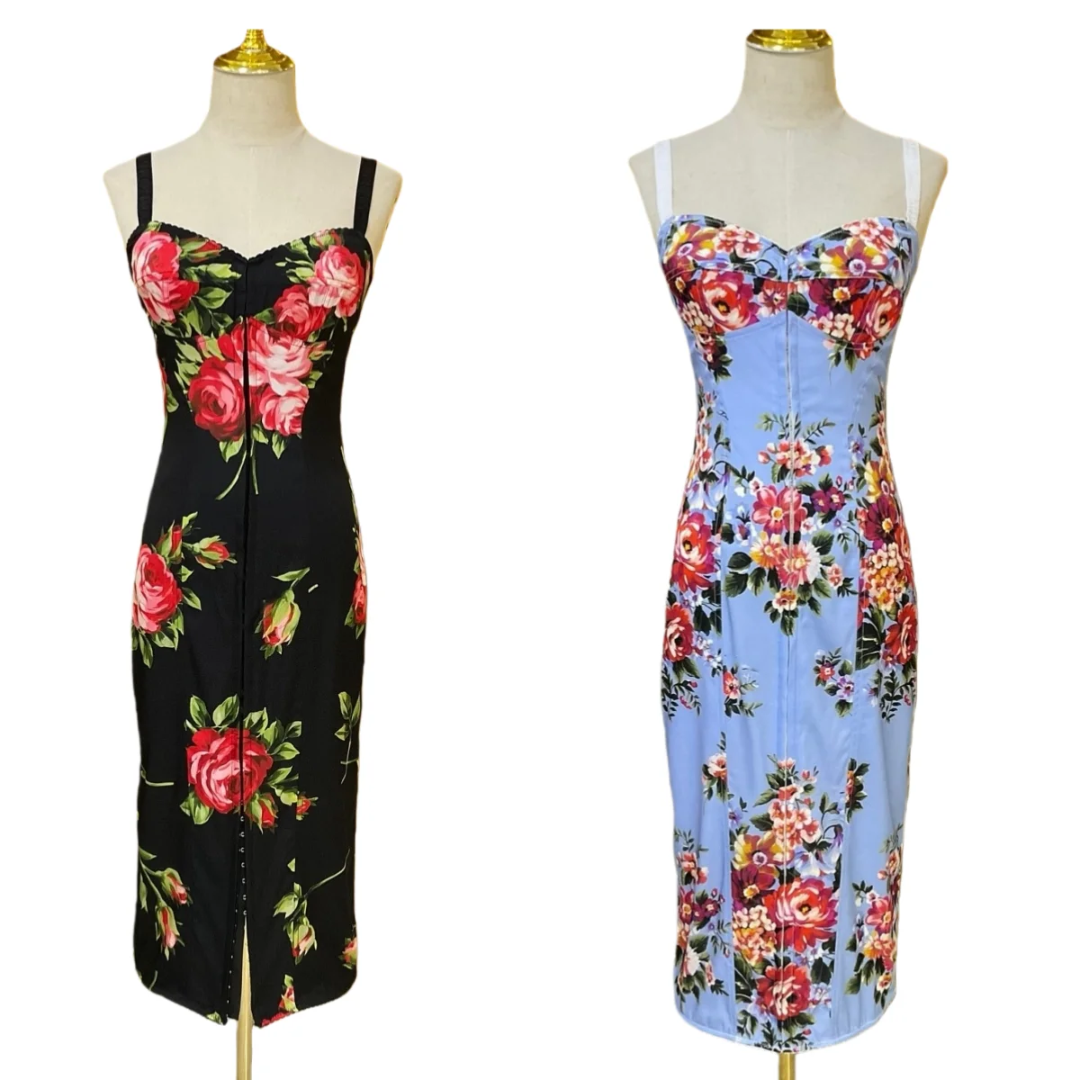 Italy Style Summer Women Rose Floral Silk Bustier Midi Dress – Sexy Sleeveless Bodycon Party Dress Vacation OutfitEvening Dress