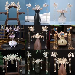 Vintage Wedding Hairpin Hair Stick Sets For Women Tassel Pearl Floral Hair Clip Fairy Classic Queen Hanfu Party Hair Accessories