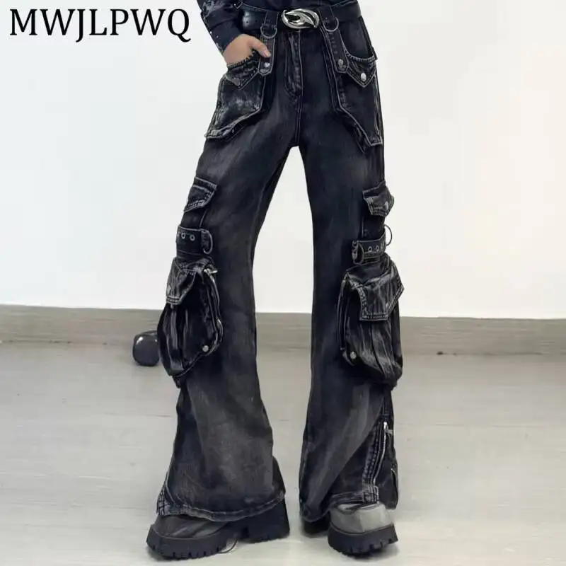 MWJLPWQ Heavy-Duty Multi-Pocket Deconstructed Design Trousers Men's High Street Functional Washed Distressed Work Pants 17228