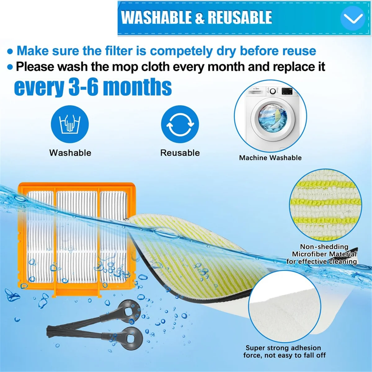 A56T Ersatz-Mopp-Bürstenfilter-Set für Shark RV2610WA RV2620WA RV2410WD AV2610WA AI Ultra 2-in-1-Roboter-Staubsaugerteil