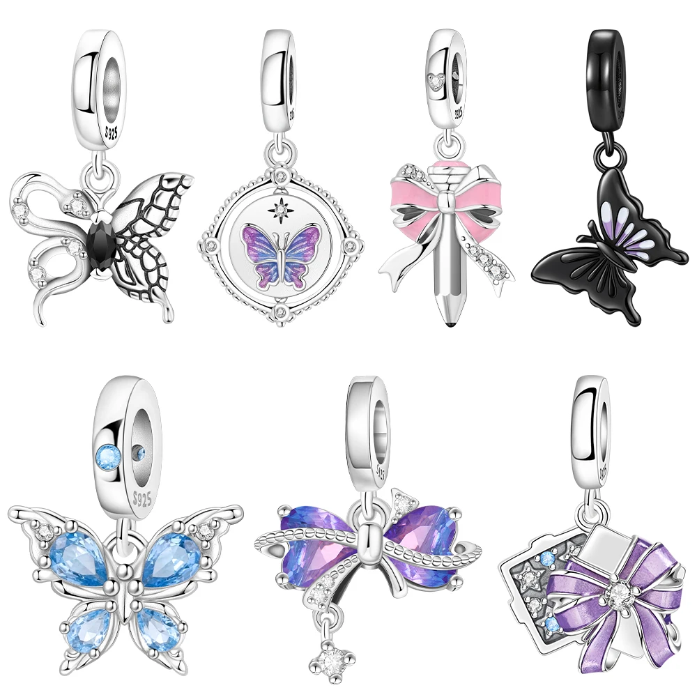 

Подвески 925, серебряная звезда, фиолетовая подвеска-бабочка, синяя бабочка с клеем, оригинальные бусины, подходят для браслета, женский подарок на день Святого Валентина своими руками