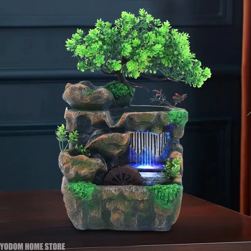 Indoor Fountain Waterfall Table Fountain Decoration Water Feature with Colour Changing LED Lighting Zen Meditation Waterfall