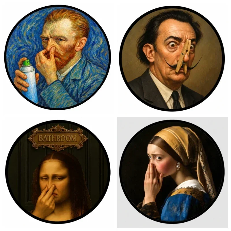 20x20cm Creative Humor Classic Art Round Stickers, Vintage Masterpiece Decor Decals for Wall, Laptop, Cabinet Decoration