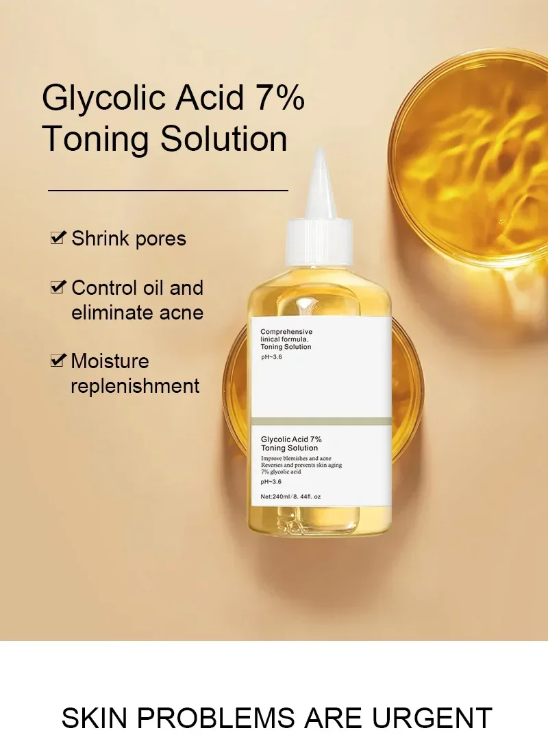 حمض الجليكوليك العادي 7% محلول التنغيم 240 مل لوشن تقشير الوجه AHA تونر اشراق العناية بالبشرة ترطيب جوهر #5