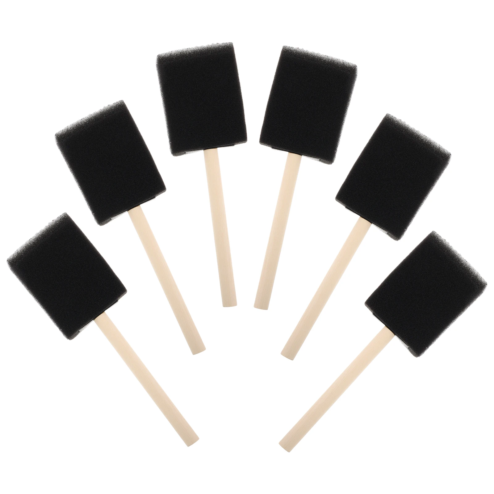 

6 Pcs Brush Wooden Sponge Paint Brushes For Kids Handle Black Painting Crafts Supplies Toddler Stair