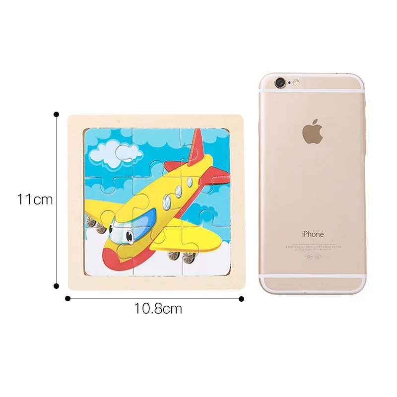 Mini Maat 11*11 CM Kinderen Speelgoed Houten Puzzel Houten 3D Puzzel voor Kinderen Baby Cartoon Dier/Verkeer Puzzels Educatief Speelgoed