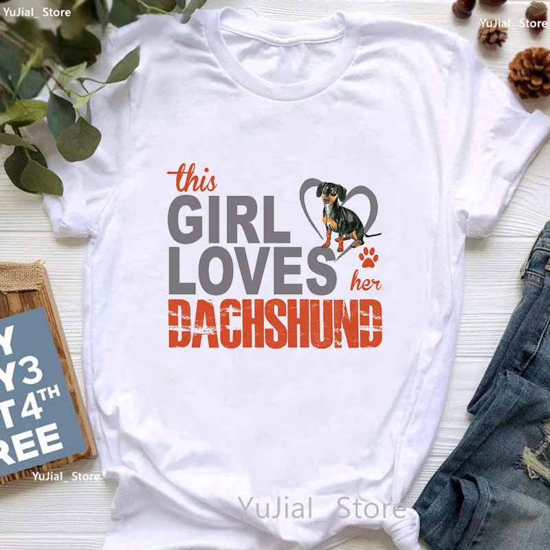 

This Girl Loves Dachshund Graphic Print Tshirt Girls Summer Short Sleeve T Shirt Women Best Friends Dog Lover T-Shirt Female