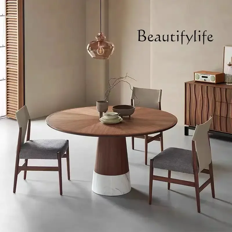 

Nordic Solid Wood Marble Dining-Table Home Living Room High-End Chinese Solid Wood round Table with Turntable