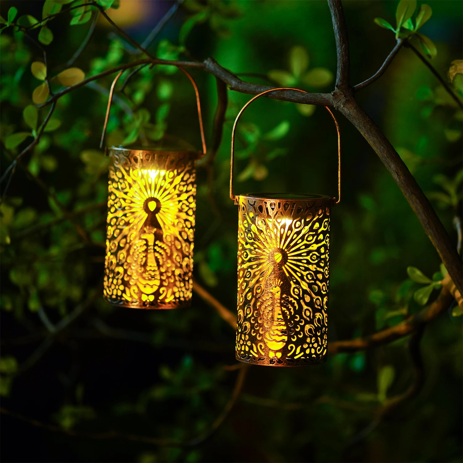 1PC Peacock Peony Solar Lantern Outdoor, Flower Garden Light with Auto On/Off, Waterproof Solar Powered for Yard/Patio Decor