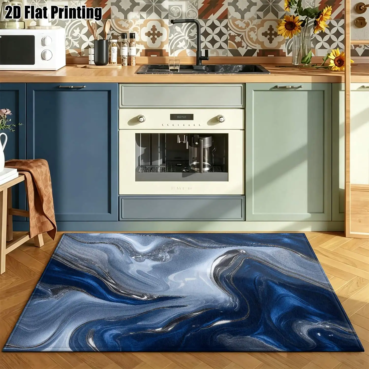 1Pc 2D Printed Carpet: Blue-Grey Abstract Nordic Style, Instagram-Inspired Modern Minimalist Floor Mat, Home Decor, Multi-Size, Machine Washable, for Living Room, Bedroom, Dining Room, Entrance, Study