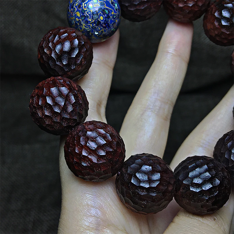 Indian Lobular Red Sandalwood Bracelet Men's Handmade Hammer Bucket Beads Old Material Venus Sandalwood Rosary Bead Bracelet