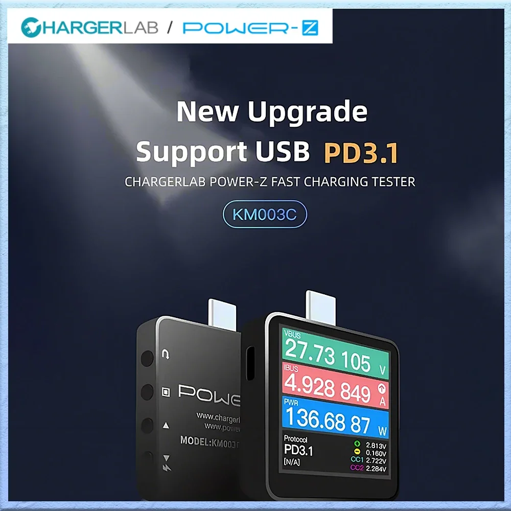 

POWER-Z USB PD Tester Voltage and Current Ripple Double Type-C Instrument KM001 KM003C USB Digital Voltmeter Testing