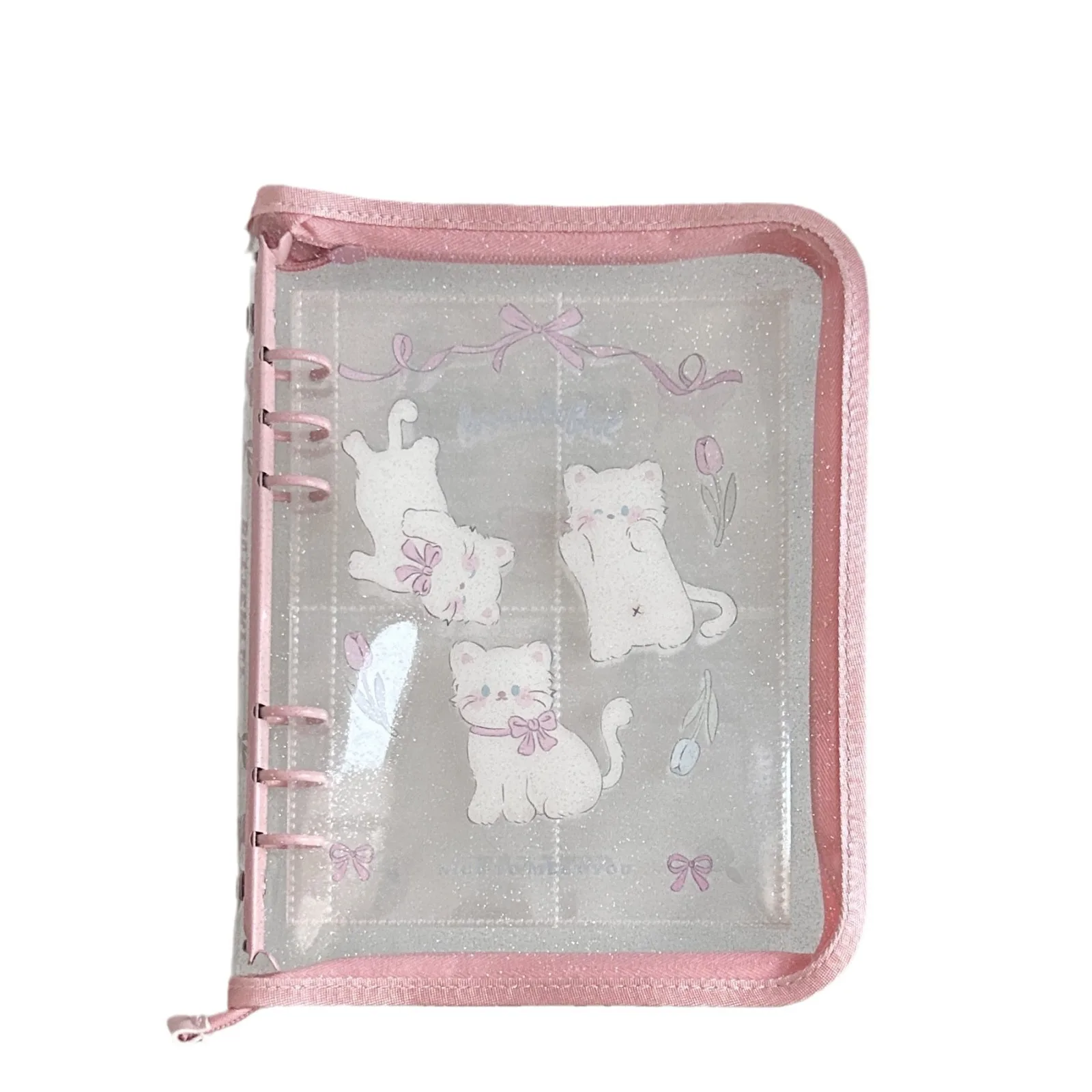 Korea Cat A5 Binder Photocard Collect Book Glitter Photo Transparent Album Postcards Storage Book