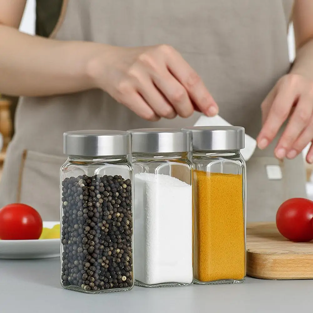Glass Spice Jars with Label Stickers 4oz Transparent Glass with Bamboo Lid and Silicone Seal Kitchen Spice Container for Organiz
