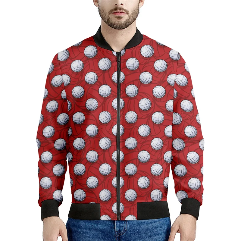 New 3D Volleyball Printed Men's Jacket Fashion Spring Autumn Long Sleeve Bomber Jackets Casual Trend Oversized Breathable Coat