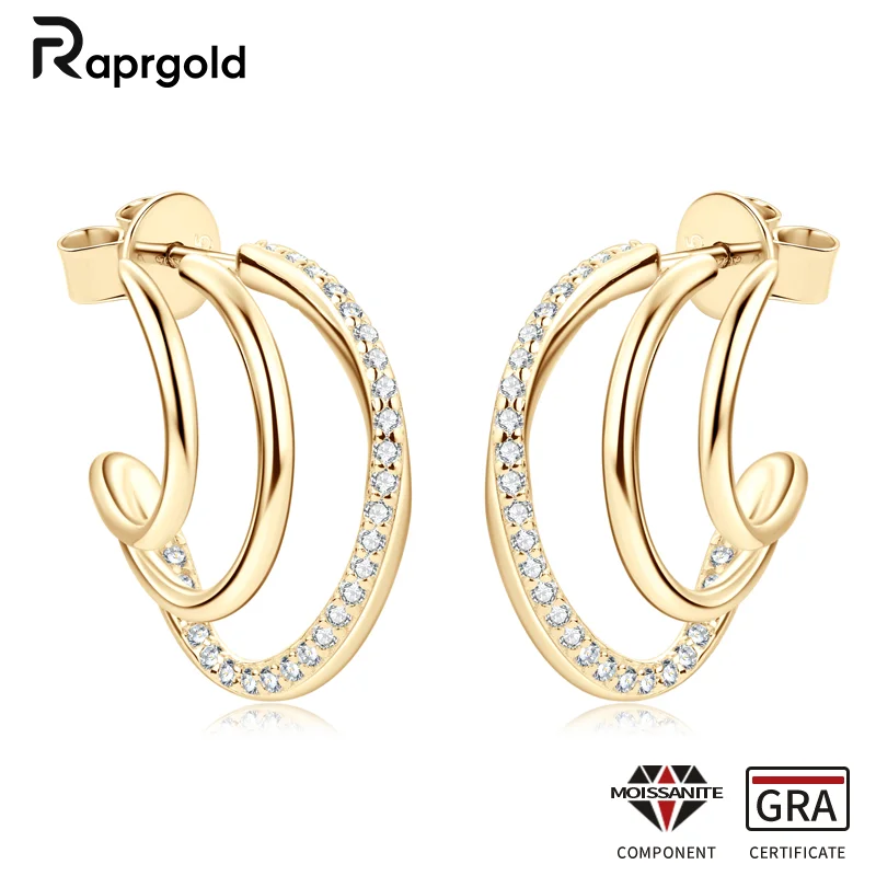 

RAPRGOLD GRA Certified VVS1 D Moissanite Stud Earrings For Women Original S925 Sterling Silver Hook Earring Daily Jewelry Gifts