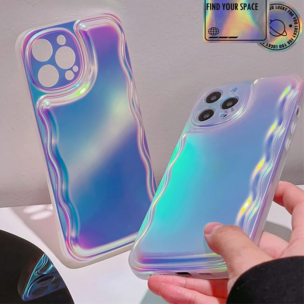 

Luxury Laser Wave Case For Iphone 11 13 14 Pro Max 12 XR X Xs Max 14 Plus14promax 13promax Soft Silicon Shockproof Fundas Covers