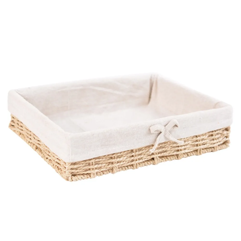 

Rectangular Handmade Rattan Storage Baskets Bow French Style Weaving Storage Tray Bohemian Style Save Space Fruit Dish Basket