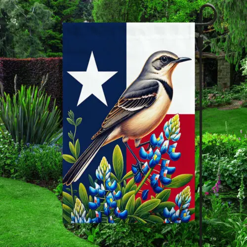 Texas State Mockingbird and Bluebonnet Flower Flag Garden Flag