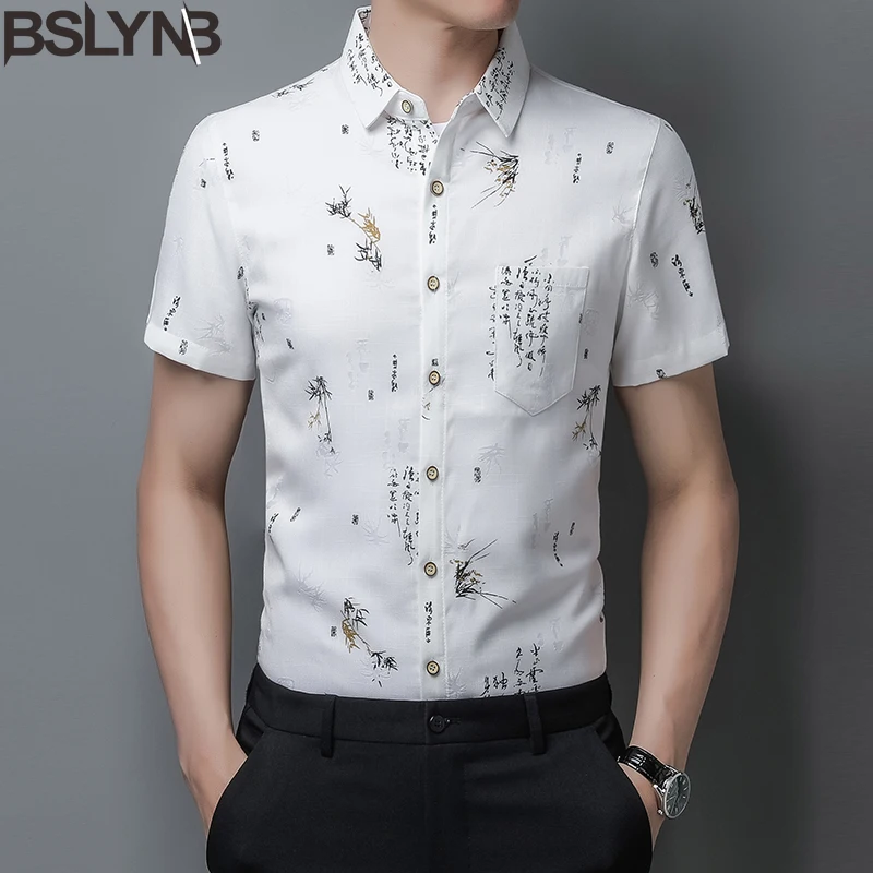 

Summer Men's Cotton linen Short Sleeve Shirts Man High-quality Shirt Tops