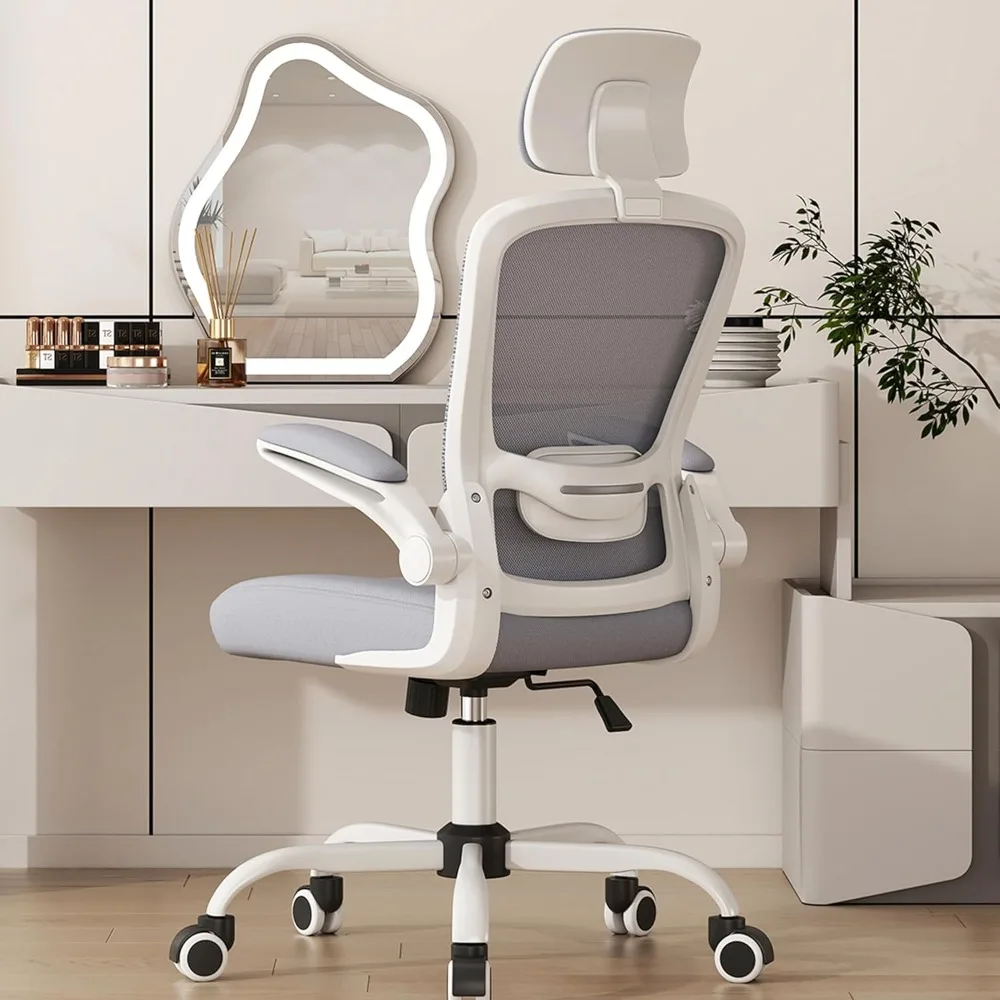 Silla de oficina ergonómica con respaldo alto, asiento de escritorio con soporte Lumbar ajustable y reposacabezas, silla de tarea giratoria con abatible hacia arriba