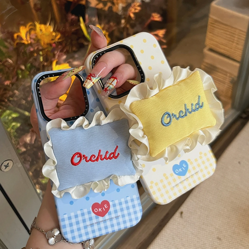 

Fun Cute Wavelet Point Grid Pattern Pillow With Holder Magnetic Shock Proof Phone Cover Case for iPhone 16 15 14 Pro Max