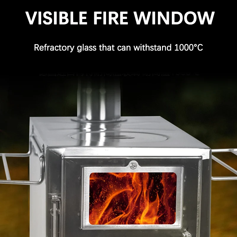 Outdoor Camping Wood-burning Stove for Inside Tents Firewood Burner Foldable Heater with Tent Fire Window Patio Fireplace