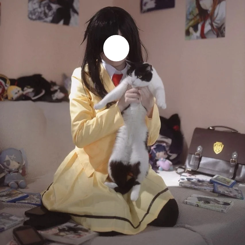 Anime WataMote Tomoko Kuroki Cosplay Japanese School Uniform Costume Cream Yellow Blazer White Shirt Red Tie Pleated Skirt Set - view 4