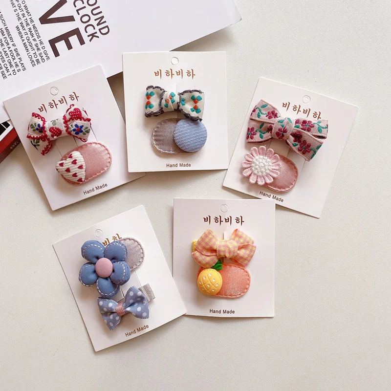 2pcs/set Mini Cute Baby Girl Hair Clip Aesthetic Fashion Bow Floral Style Hair Pin for Little Girl Hair Accessories Kid Headwear