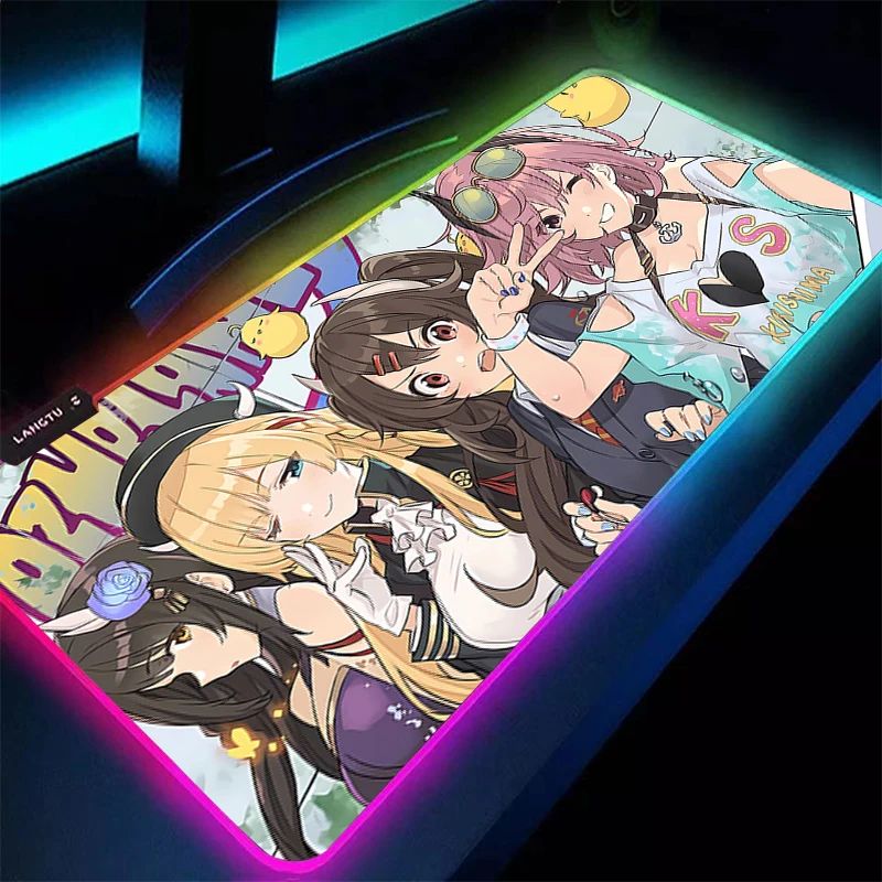 

Резиновый коврик для мыши RGB для ПК, геймерский игровой коврик для мыши Azur Lane, милый аниме, настольный коврик для клавиатуры, светодиодный коврик для компьютера, ноутбука Kawaii Girl, настольный коврик
