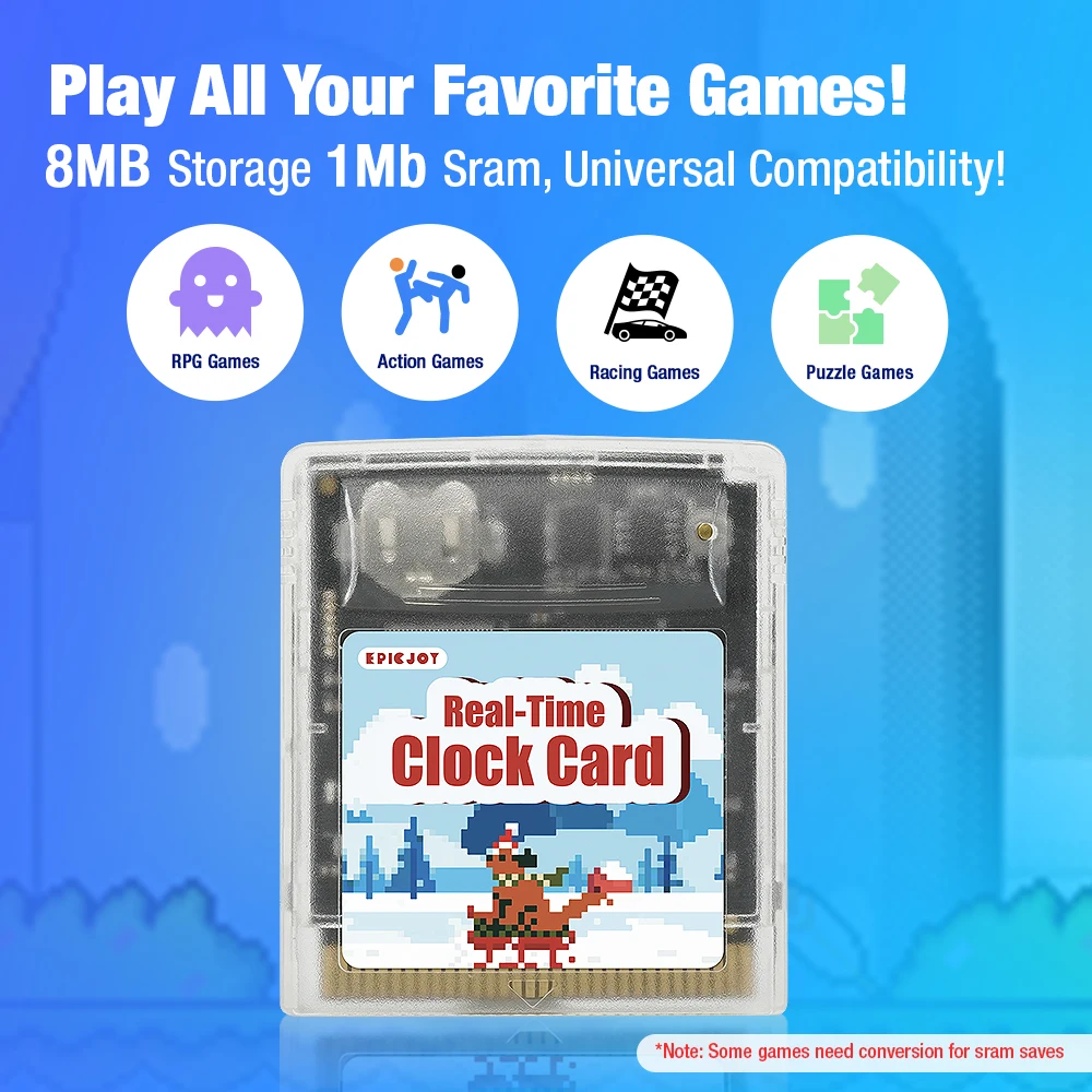EPICJOY Rewritable GB/GBC Flash Cart - 8MB Storage 1Mb SRAM and RTC Functionality Compatible with GB GBC GBP