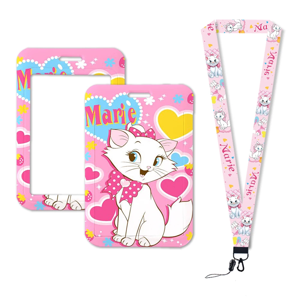 pink Marie Card Holder Student Lanyards Girls Kids Keychain Strap Card Badge Holder Rope Pendant Passport Cover For Girls