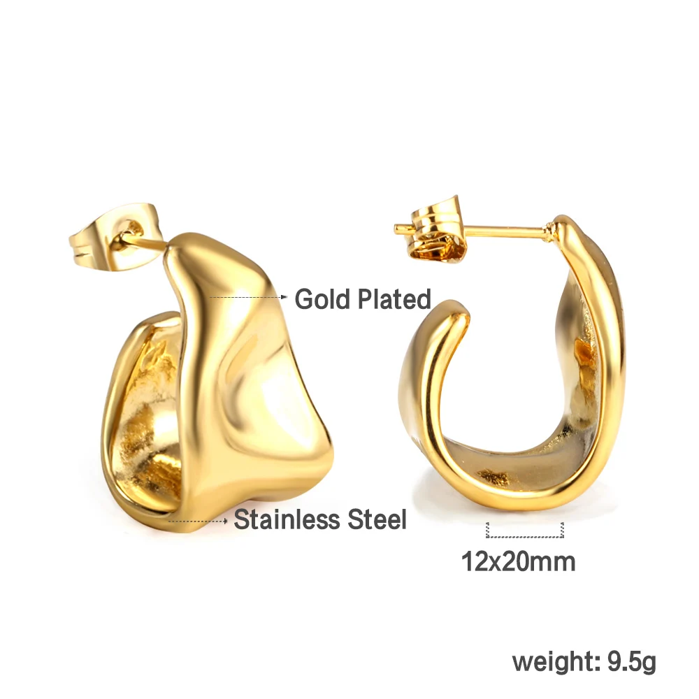 LUXUSTEEL Fan Shaped Earring Women’s Stud Earrings Stainless Steel Heart Cubic Zirconia Female Ear Ring Irregular Jewelry Gift