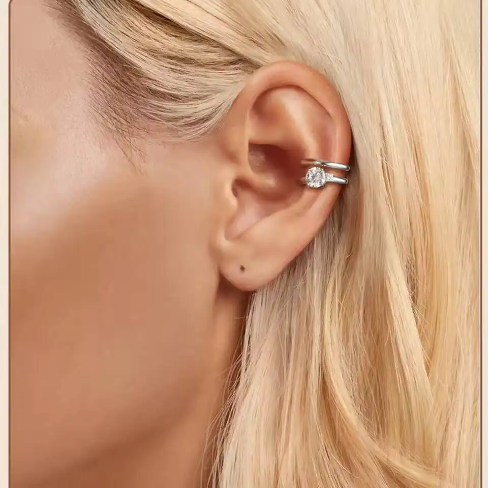 Taoyu 0.5ct Excellent Cut Moissanite Clip Earrings For Women Shine Double-layered Ear Clips Fine Jewelry S925 Sterling Silver