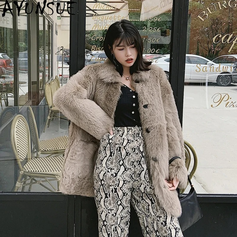 معطف فرو من جلد الغنم الطبيعي من AYUNSUE للنساء 2025 ملابس شتوية دافئة سترة من الجلد الطبيعي للنساء جديد في ملابس خارجية شوبانا Жénska #1