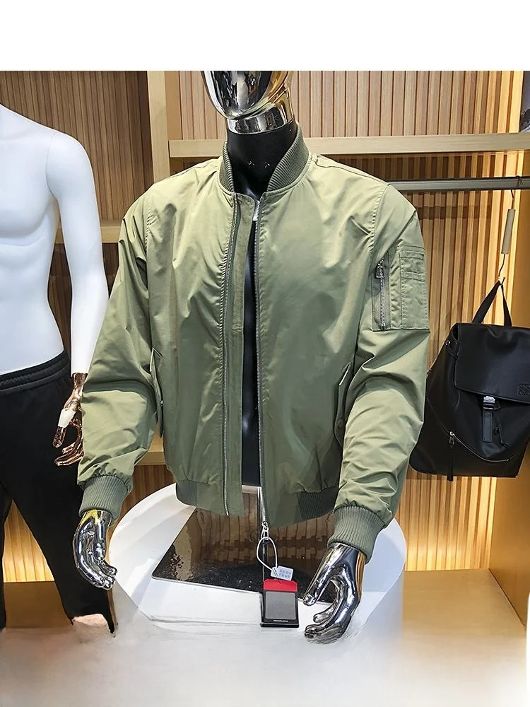 

Sli Men's Flight Jaet Spring New Arrival Baseball Collar Casual Faion Outerwear Trendy Long Sve Stand Fit