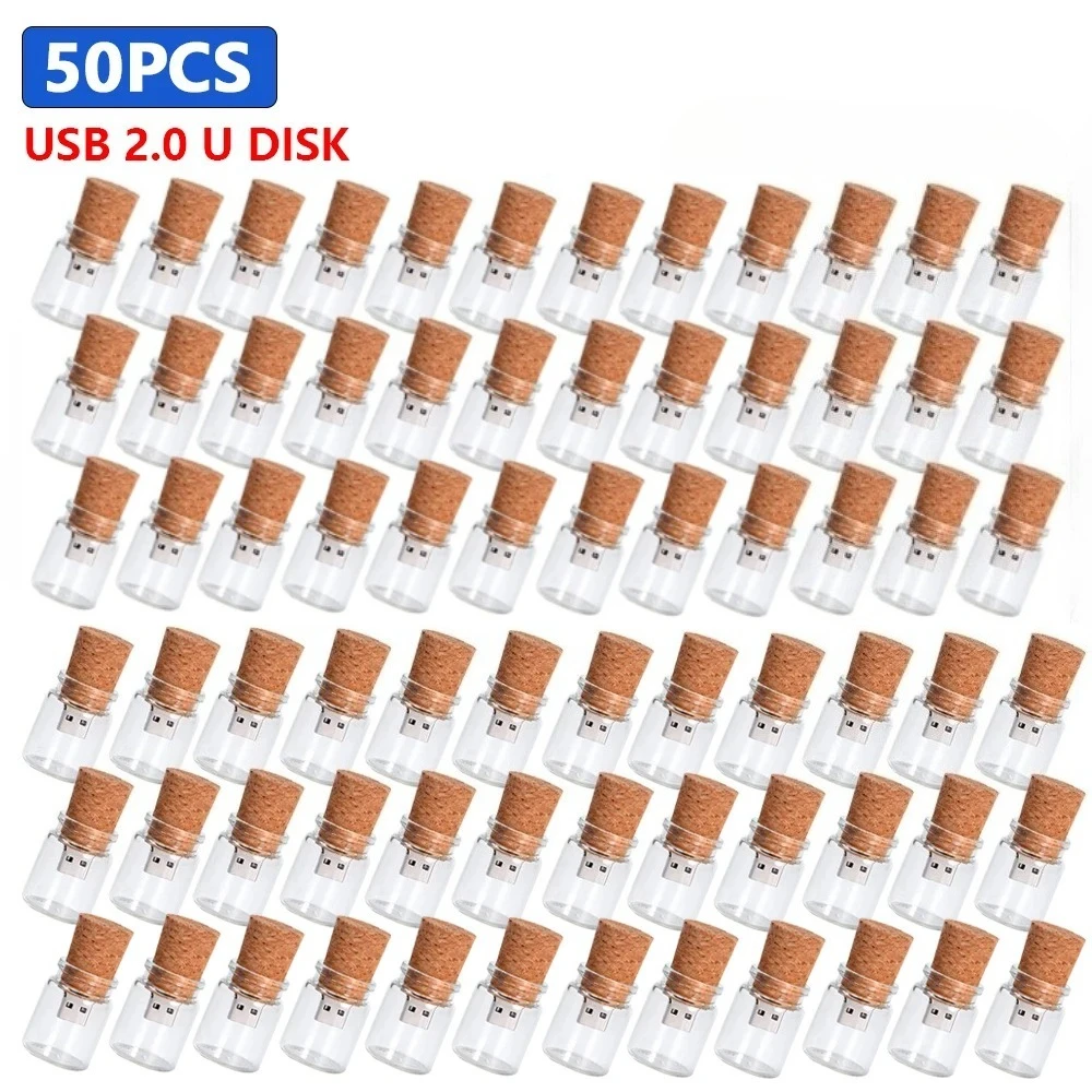 

50pcs/lot USB 2.0 Glass Drift Bottle with Cork 8GB16GB Flash Drive Stick Pendrive 32GB 64GB128GB Creative Pen drive Wedding Gift